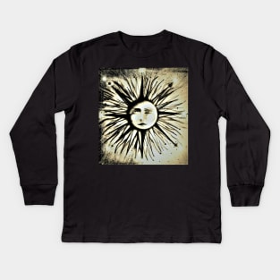 op art sun face astrology stars deco man in moon art Kids Long Sleeve T-Shirt